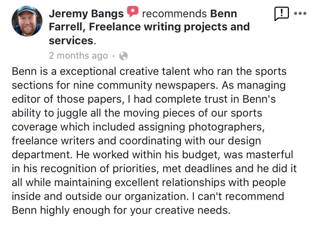 Freelance writing services, Content Writer, Copy Writer, Ghost Writing, Playwrighting, Screenwriting, SEO content. All writing services to add a unique value for your publication, Web site and online presence from award winning journalist Benn Farrell.